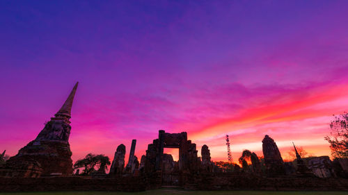 Panoramic view of temple against sky during sunset