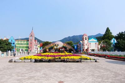 Temple against clear blue sky