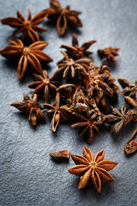 High angle view of leaves on table