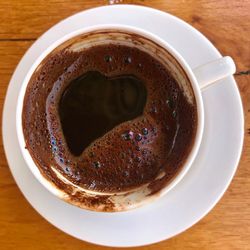 High angle view of coffee cup on table