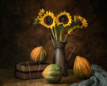 View of yellow flowers on table