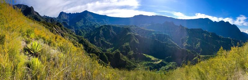 Panoramic view of mountains against sky