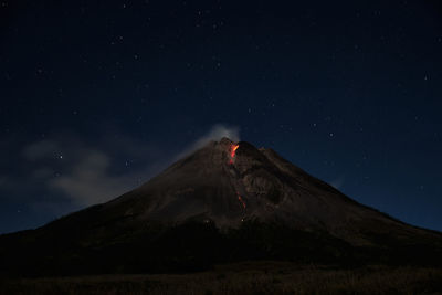 Mount merapi erupts with high intensity at night during a full moon. 