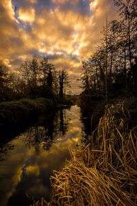 Scenic view of lake against cloudy sky