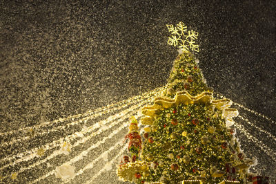 Close-up of illuminated christmas tree