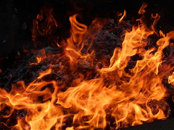 Close-up of fire burning against black background