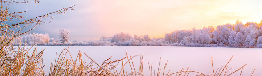 Scenic view of lake against sky during winter