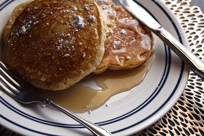 High angle view of breakfast in plate on table