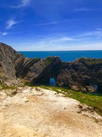 Scenic view of sea against blue sky