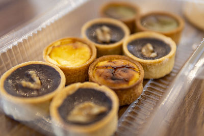 High angle view of dessert on table