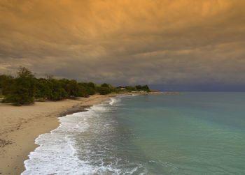 Scenic view of sea against sky at sunset