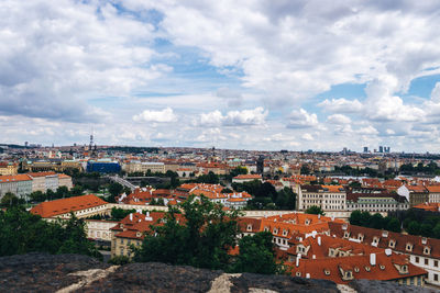 High angle shot of townscape against sky