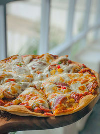 Close-up of pizza on table