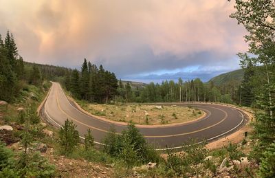 Panoramic view of road amidst trees against sky