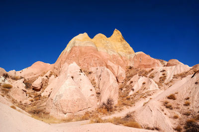 Rock formations in desert against blue sky