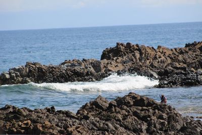 Scenic view of sea against clear sky