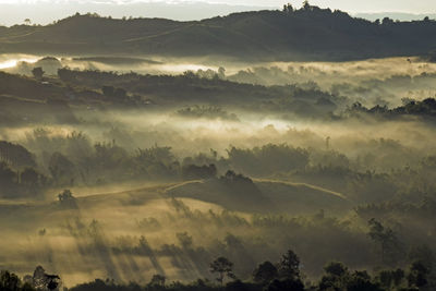 Scenic view of mountains during sunrise