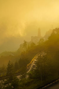 High angle view of road against sky during sunset