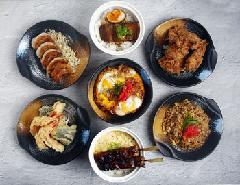 High angle view of food on table