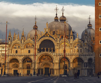 Details of the church of san marco in venice at sunset