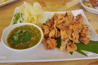 High angle view of meal served in plate
