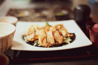 Close-up of meal served in plate