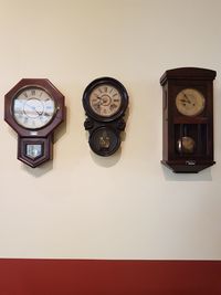 Close-up of clock mounted on wall