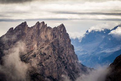 Scenic view of mountains against cloudy sky