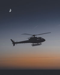 Silhouette bird flying over sea against sky during sunset