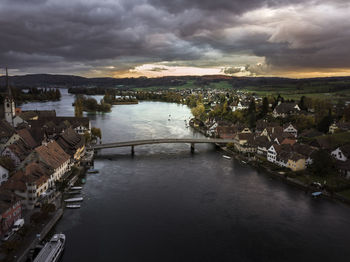 Scenic view of river against cloudy sky