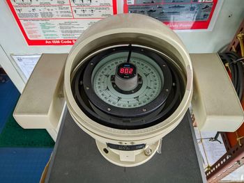 High angle view of machinery on table