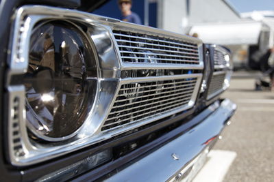 Close-up of vintage car in parking lot