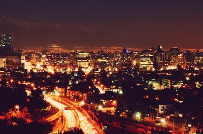 High angle view of city street at night