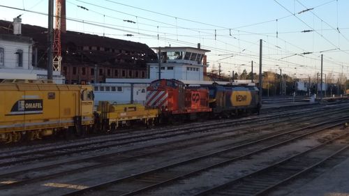 Train on railroad station platform against sky