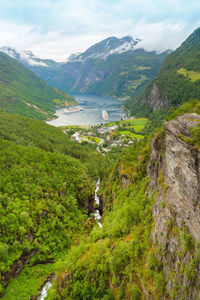 Cruise ship in geiranger seaport, norway. geiranger seaport view point.