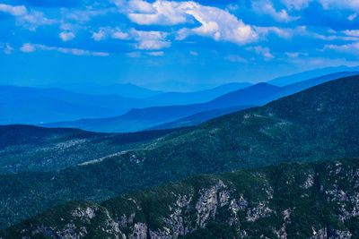 Scenic view of mountains against blue sky