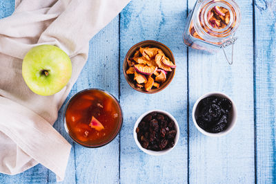 High angle view of food on table