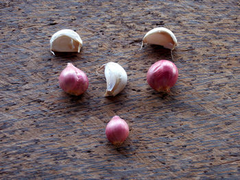 High angle view of eggs on table