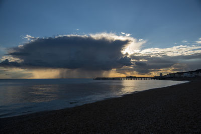 Scenic view of sea against storm clouds