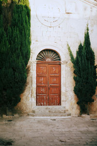 Closed door of building