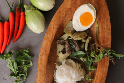 High angle view of chopped vegetables on cutting board