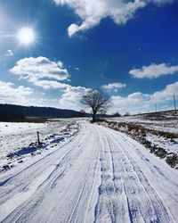 Snow covered landscape against sky