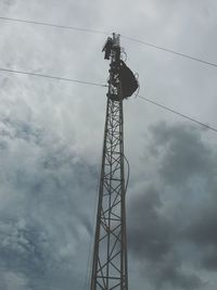 Low angle view of power lines against cloudy sky