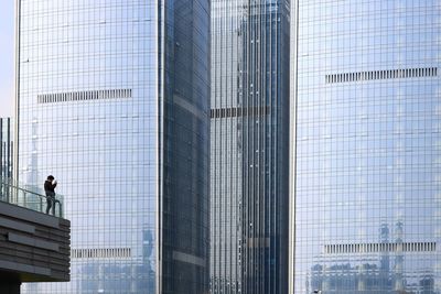 Reflection of building on glass