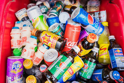 High angle view of toys on garbage