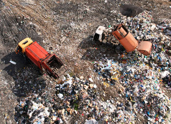 High angle view of garbage can