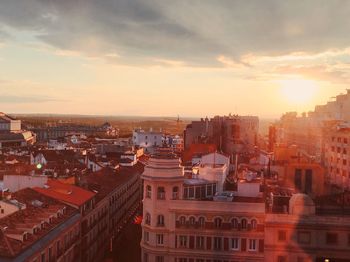 High angle shot of cityscape against the sky