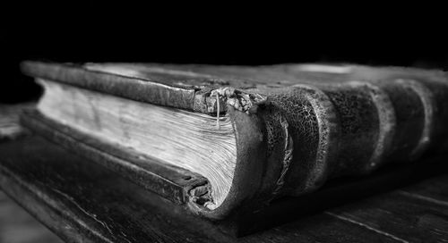 Close-up of old book on table