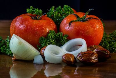 Close-up of wet vegetables