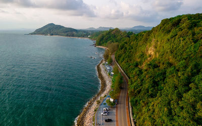 High angle view of sea against sky